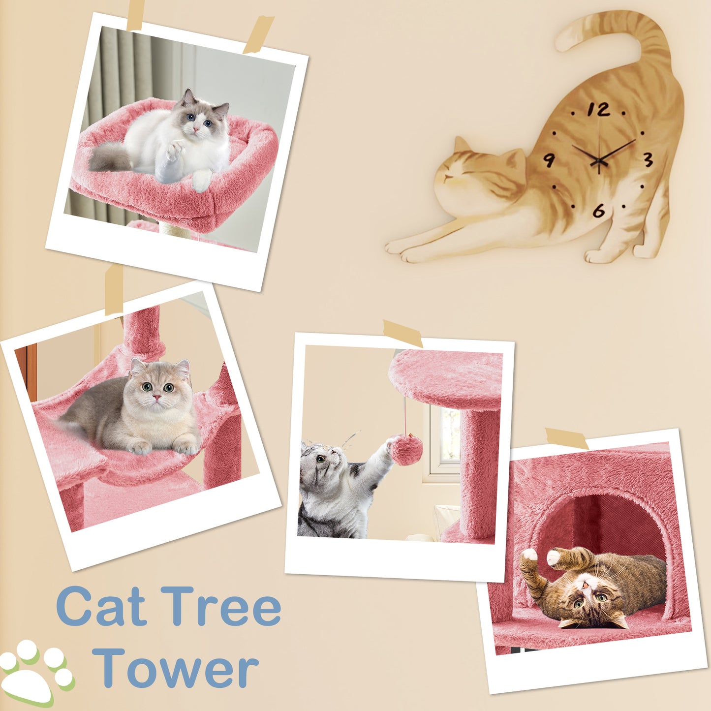 44/54 Inch Indoor Cat Tree, Cat Tower - Multi-Level Cat Condo Cat Furniture with Scratching Post, Hammock, Cave, Anti-Tilt Stable House Condo Pet Playhouse, Easy to Assemble, Perfect Gift for Indoor Kittens And Cats, Pet Home