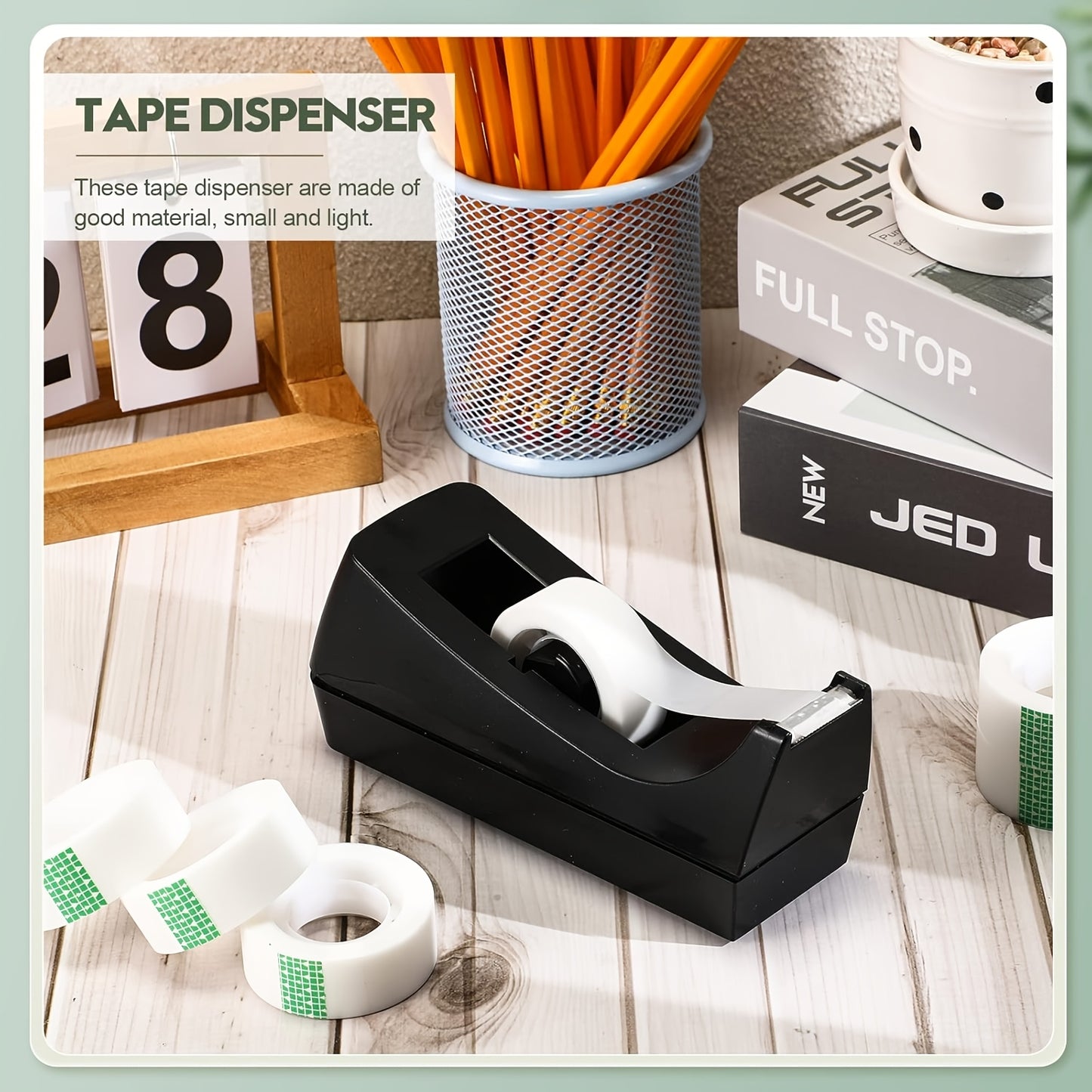 12 Rolls Of Tape Plus 1 Tape Distributor, Tape Accessories-non-slip Base-suitable for Gift Packaging, Office, Home And School Supplies.
