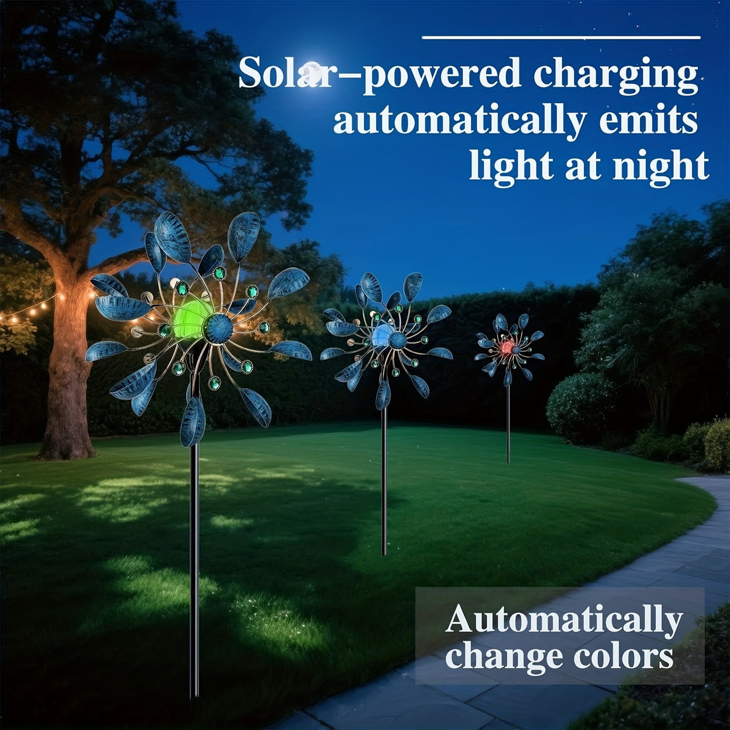 1pc Wind Spinner Outdoor with LED Glass Ball & Kinetic Wind Spinner - Dual-Direction Rotating Metal Wind Turbine Suitable for Patio, Lawn, Garden, Weddings - LED Lighting, Wedding & Landscape Decor