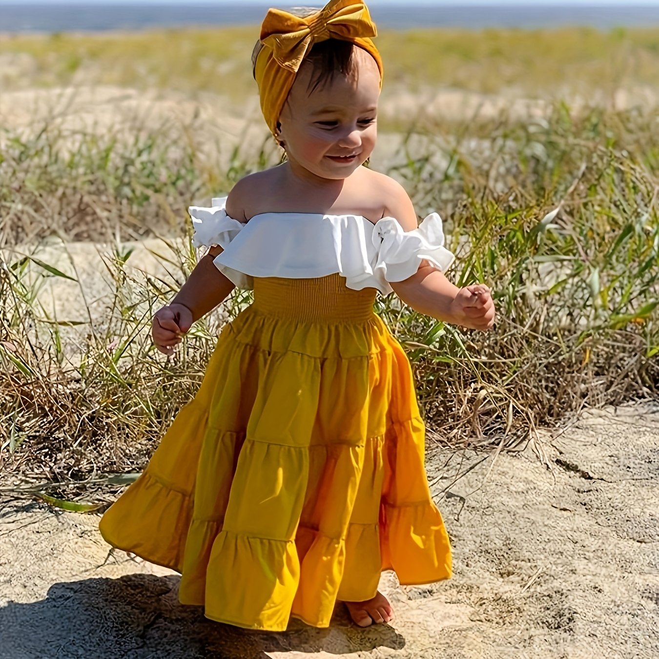 3pcs Kids Toddler Girl Off Shoulder Crop Top Blouse High Waist Ruffled Maxi Skirt Summer Outfits with Headband, Toddler Fashion, Party Dress, Loose Fit, Vintage Style, Lightweight Fabric, Soft Texture