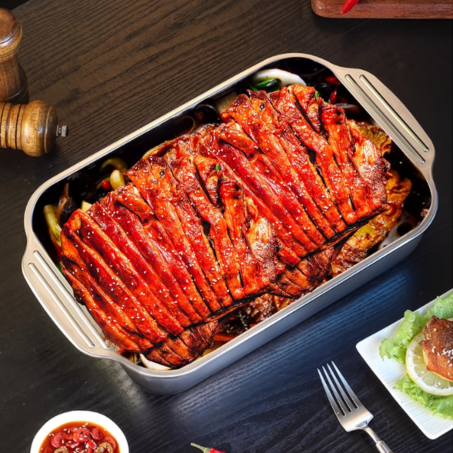 4pcs Set of 2 Deep Dishes and 2 Handle-Lid Stainless Steel Rectangular Baking Pans with Metal Lids - 6L Capacity, 16.14-Inch Deep Roasting Pan Fish Grill Tray Lasagna Dish, Dishwasher Safe, Men's Gift for Father’s Day, Best