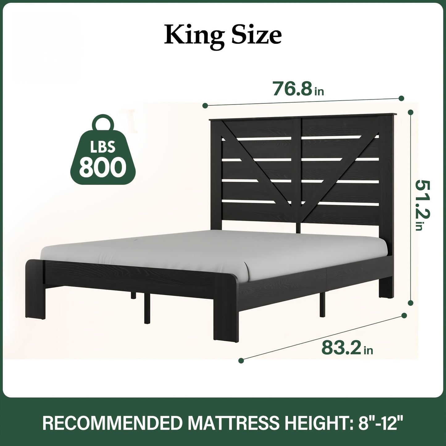 King Size High Bed Frame Black Color | Heavy Metal Bed Frame and Imitation Wooden Headboard, Easy and Easy to Assemble, With USB Charging Station and Night Light Function, Free Home Delivery (no Mattress)