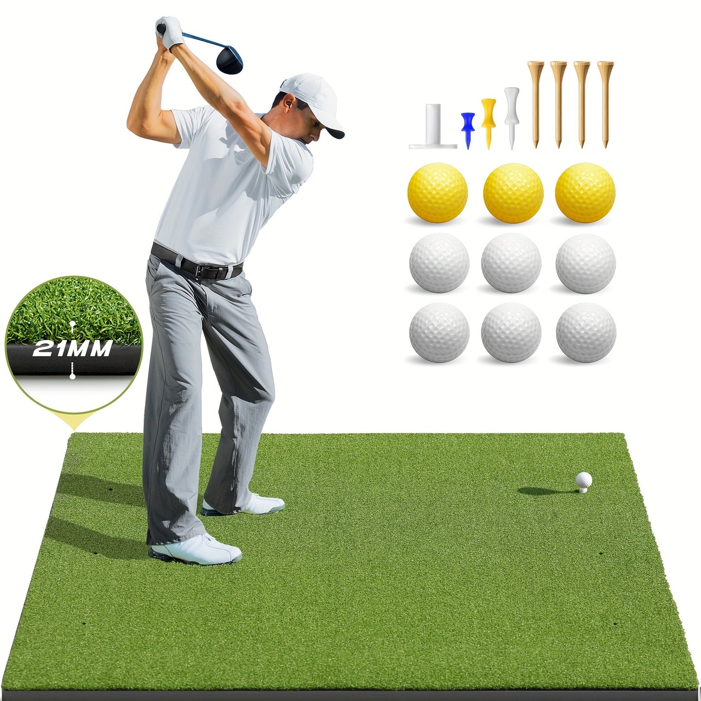 Golf Mat, 5X4Ft Ultra - 36Mm/‎ 5X3Ft - 21Mm Golf Hitting Mats Practice Outdoor Indoor, High-Elasticity Artificial Turf Mat for Simulator Chipping Driving Training, Includes 9 Golf Balls, 8 Golf Tees, Ideal Gifts for Men Wom