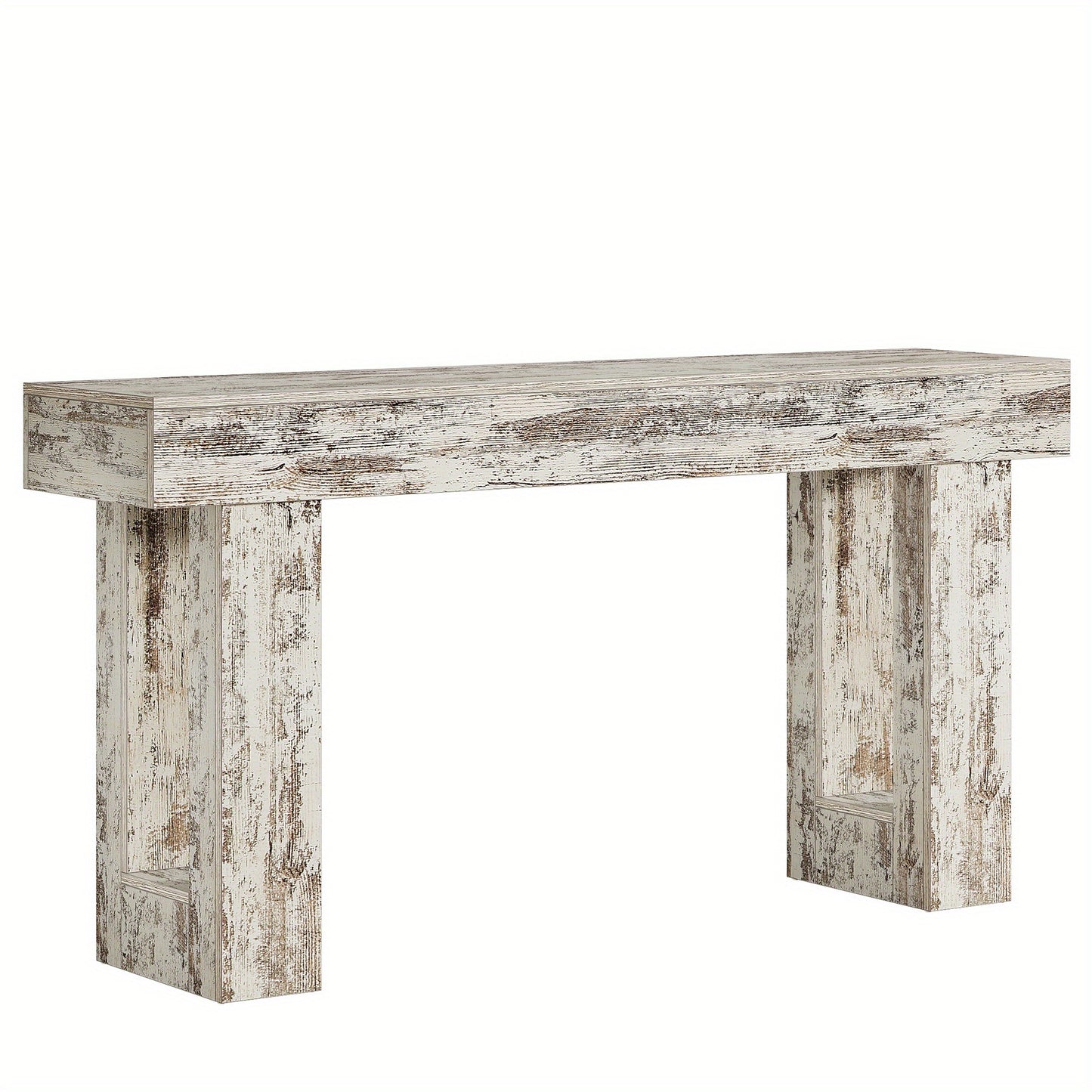 63" Farmhouse Console Table, Natural Wooden Sofa Table Rectangular Accent Console for Entryway, Hallway & Living Room (Distressed White)