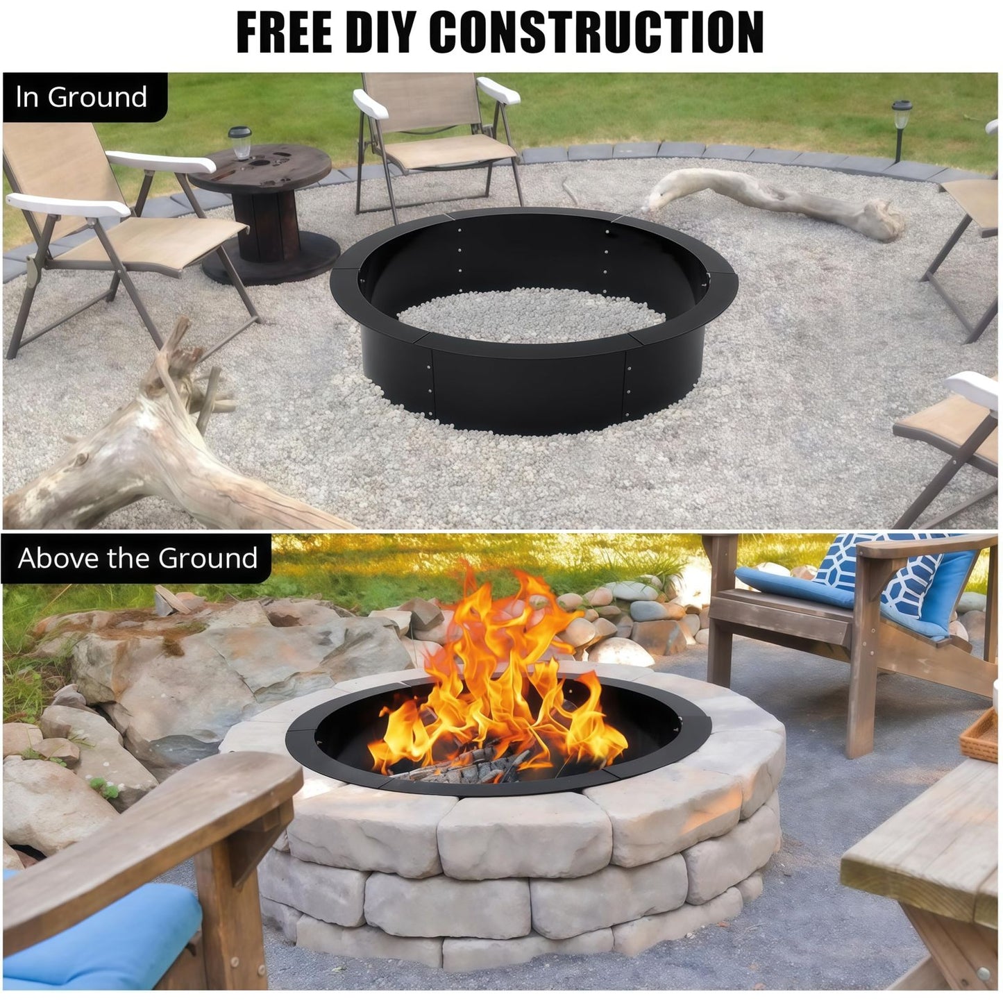 48 Inch Heavy-Duty Rust-Resistant Steel Fire Pit Ring Suitable for Backyard & Camping - Outdoor Fire Pit with Ventilation Holes, Smokeless, Tool-Free Assembly for,, Bonfire - Easy DIY Assembly for Cleaner Burning