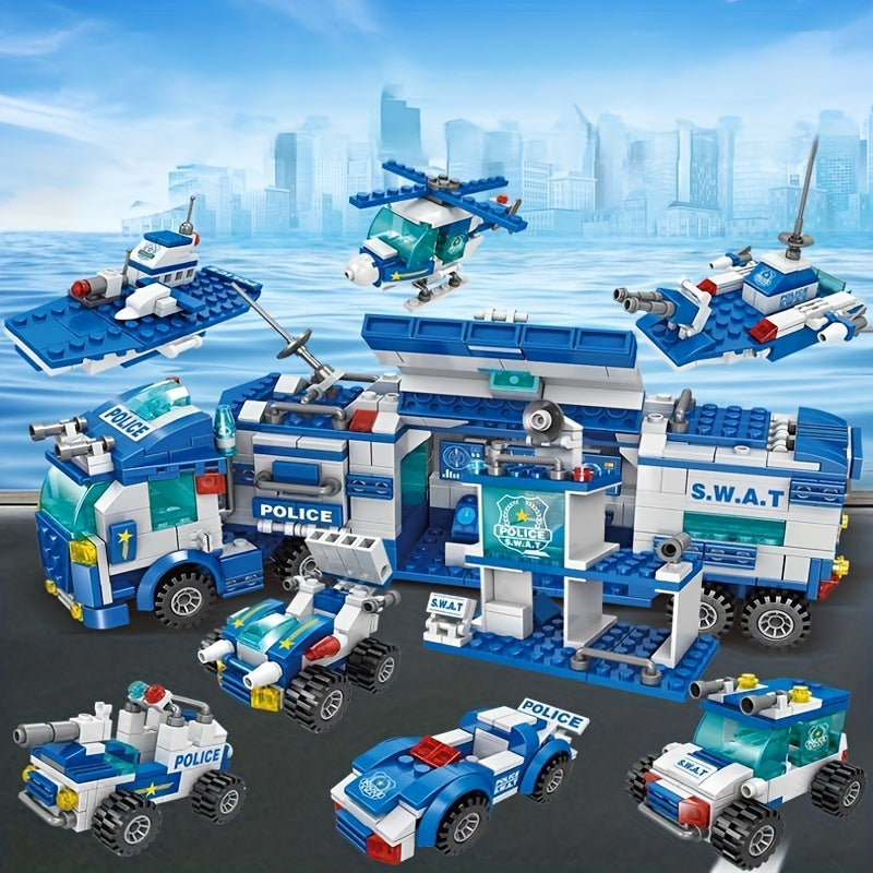[24H Ship] 700pcs Department Car Building Blocks, City Patrol Police Toy, Vehicle Truck Action Figures Brick Toys For Children, Role-Play Toys For Boys, Halloween, Thanksgiving Day, Christmas Gift, Ship In Bag