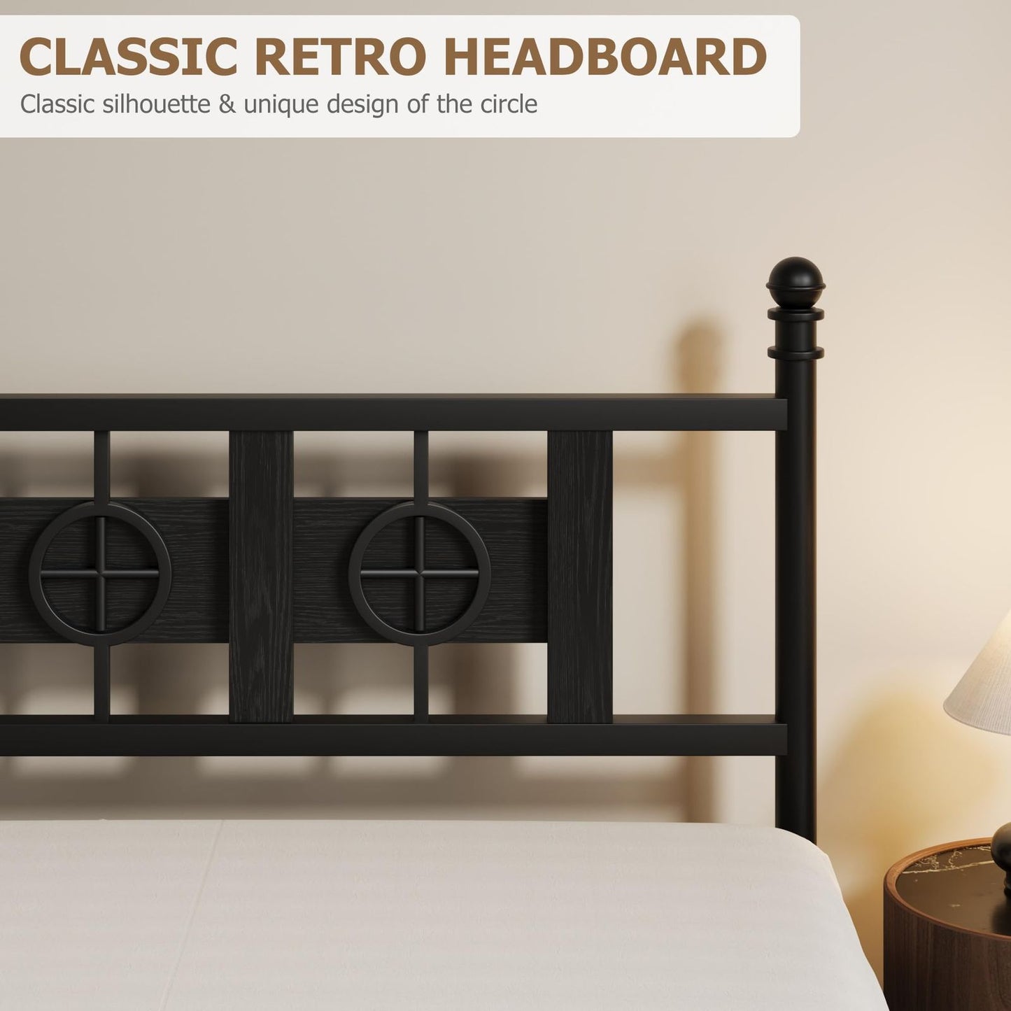 Bed Frame with Headboard and Footboard, Metal Twin Bed Frame with Vintage Circular Design & Storage Space Under Bed, No Box Spring Required, Easy Assembly, Noise-Free