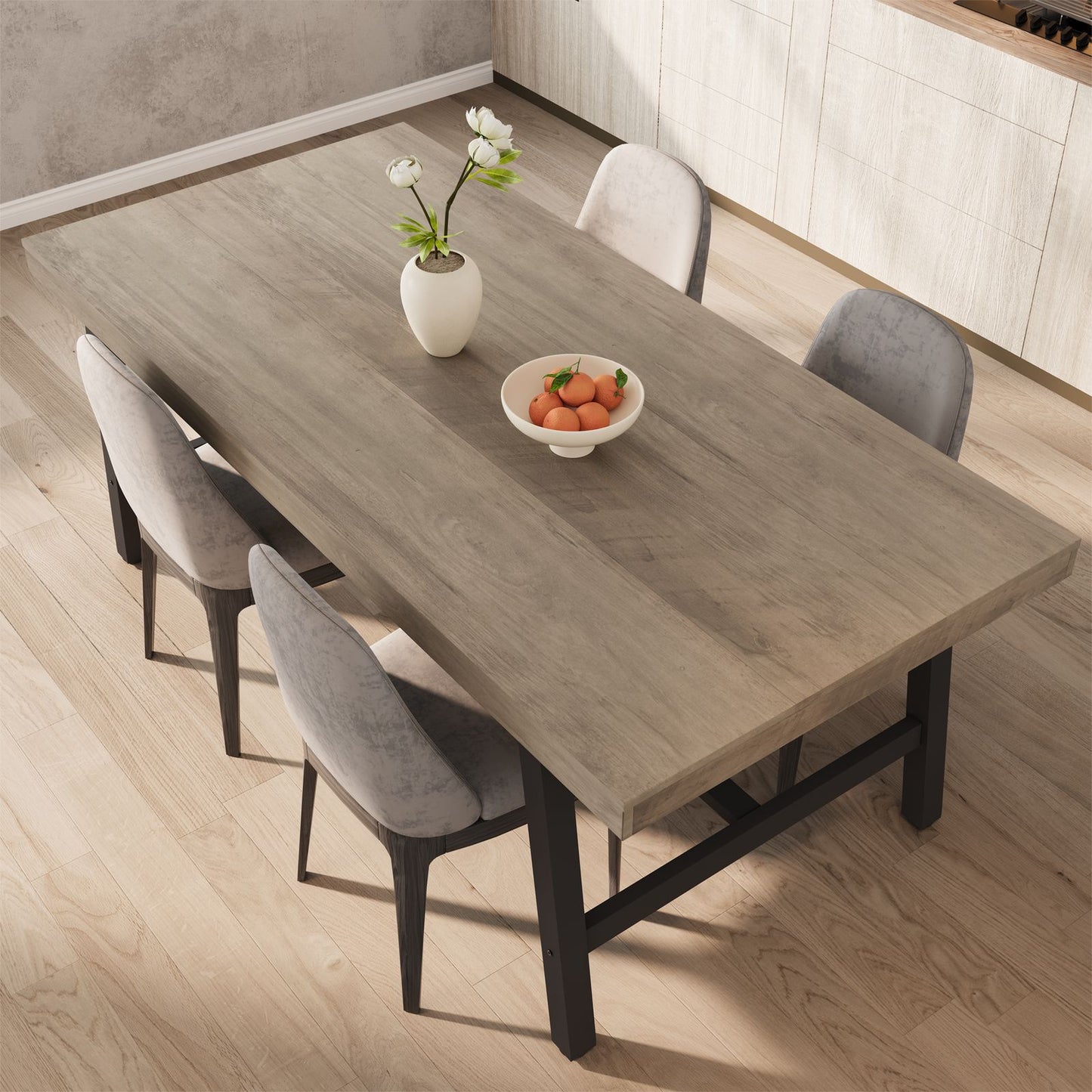 71-Inch Grey Farmhouse Dining Table with Adjustable Feet | Spacious Seating for 6 to 8, Ideal for Kitchen, Dining & Living Rooms, Multifunctional Hardwood Table by GAOMON