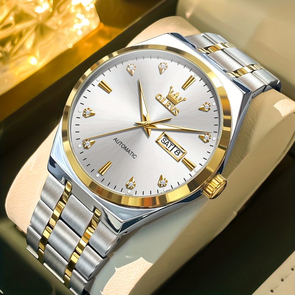OLEVS Men's Automatic Mechanical Watch with Luminous Hands & Dual Calendar (Day/Date) - Self-Winding Analog Wristwatch, No /, for Business & Casual Attire, Durable Mechanical Movement, Affordable Luxury Watch