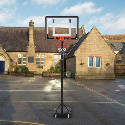 LUCKYERMORE Adjustable Portable Basketball Hoop for Family - 5ft-6.8ft Height, 32in Backboard, Heavy-Duty Steel & PVC, Water/Sand Stable Base with Wheels, Indoor/Outdoor Use, Black, Indoor Sports Equipment, Weatherresistant N