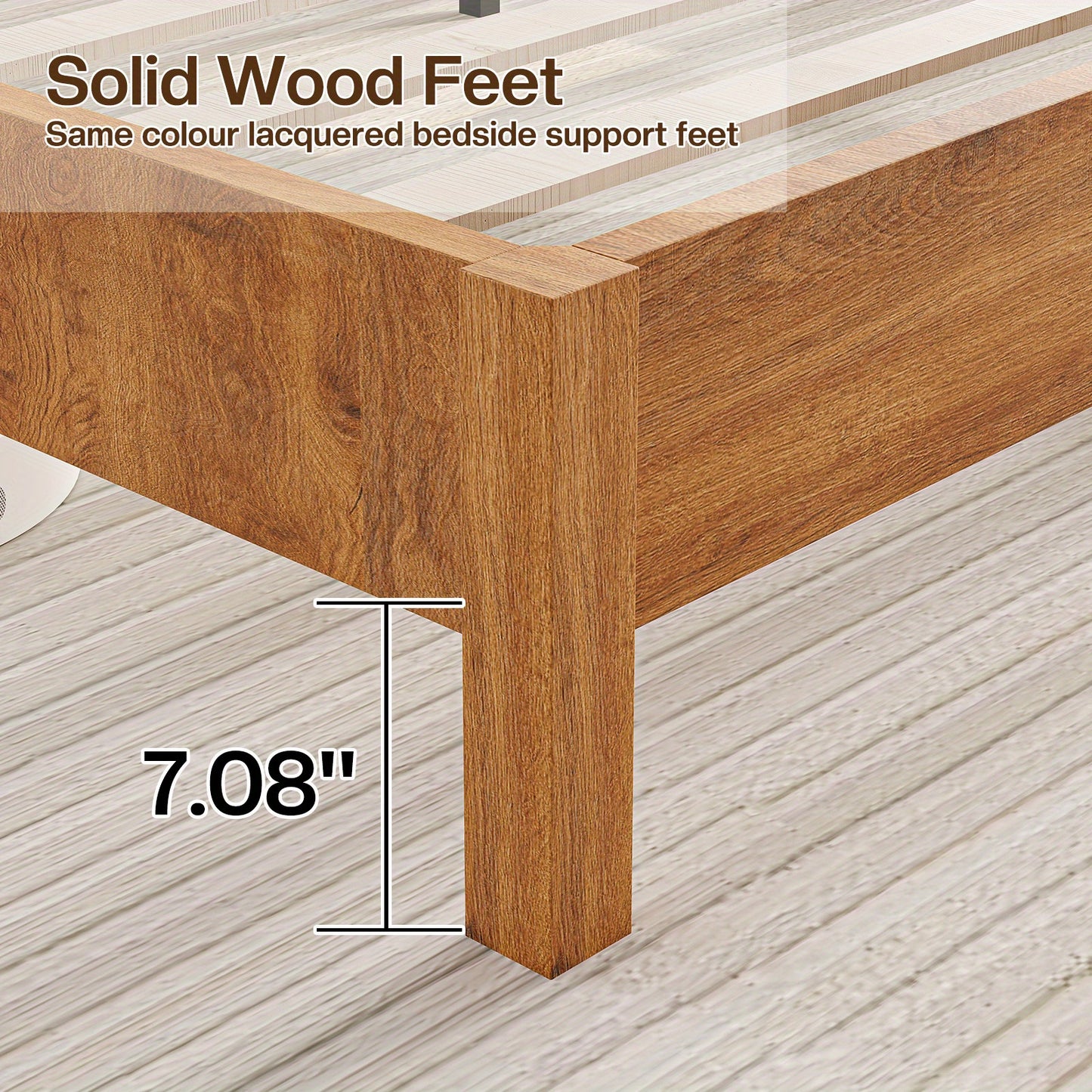 PAPABABE Solid Wood Platform Bed Frame with Upholstered Curved Headboard, Wood Slat Support, No Box Spring Required