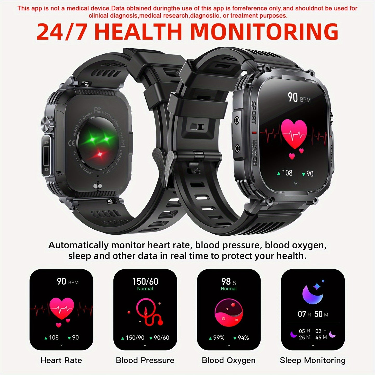 Smart Watch for Men Women(Answer/Maker Calls), Sports Watches for iPhone Android, 100+ Sport Modes Fitness Tracker, Waterproof, Rugged Smartwatch with Sleep Monitor Activity Tracker, Gifts for Camping Hiking Lovers