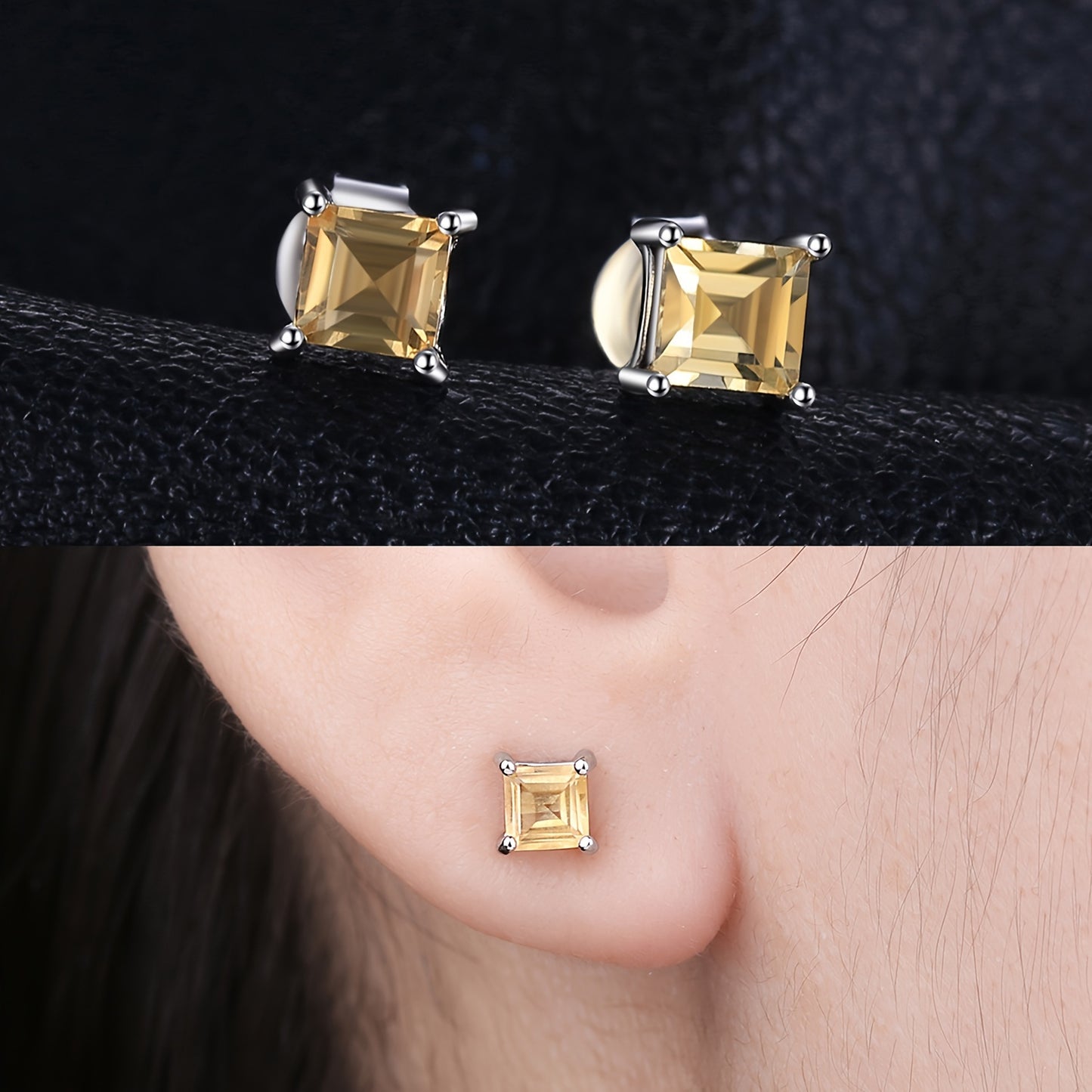 A Pair of 925 Sterling Silver Stud Earrings Featuring a Simple Yet Elegant Classic Design, Adorned with Exquisite Multi-Faceted Square Cut Natural Gemstones Including Amethyst, Citrine, Garnet, Peridot, Topaz, Created, Sapphi