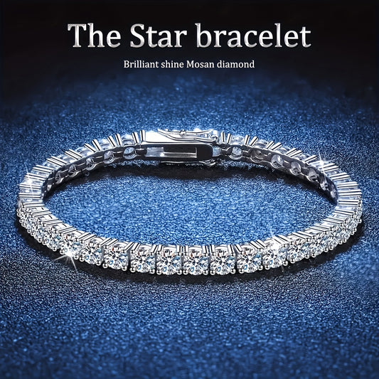 Tennis Bracelet 925 Sterling Silver 5mm 0.5-carat Moissanite, Exquisite Jewelry Gift, Suitable For Banquets And Dinners, Hip-hop, Couple Style, Bestseller, Luxurious, Wedding Gift, Anniversary Gift, Christmas And Birthday Gif