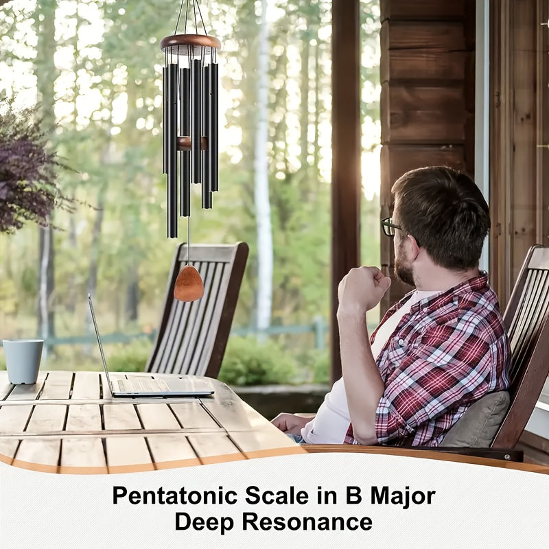 This 37-Inch Deep Tone Wind Chime in Black Aluminum Features Patriotic Designs