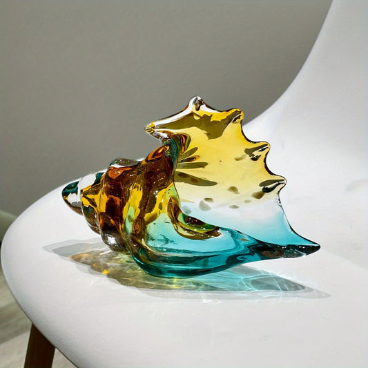 1pc Glass Conch Shell Figurine, Coastal Home Decor Navy Blue, for Living Room/Offices Desktop Decor