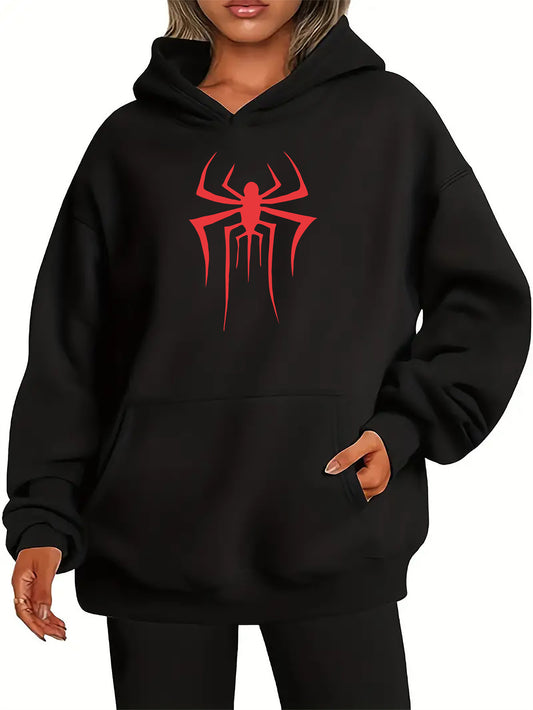 Spider Graphic Kangaroo Pocket Hoodie Casual Long Sleeve Hooded Sweatshirt Women's Top Fleece Sweatshirt