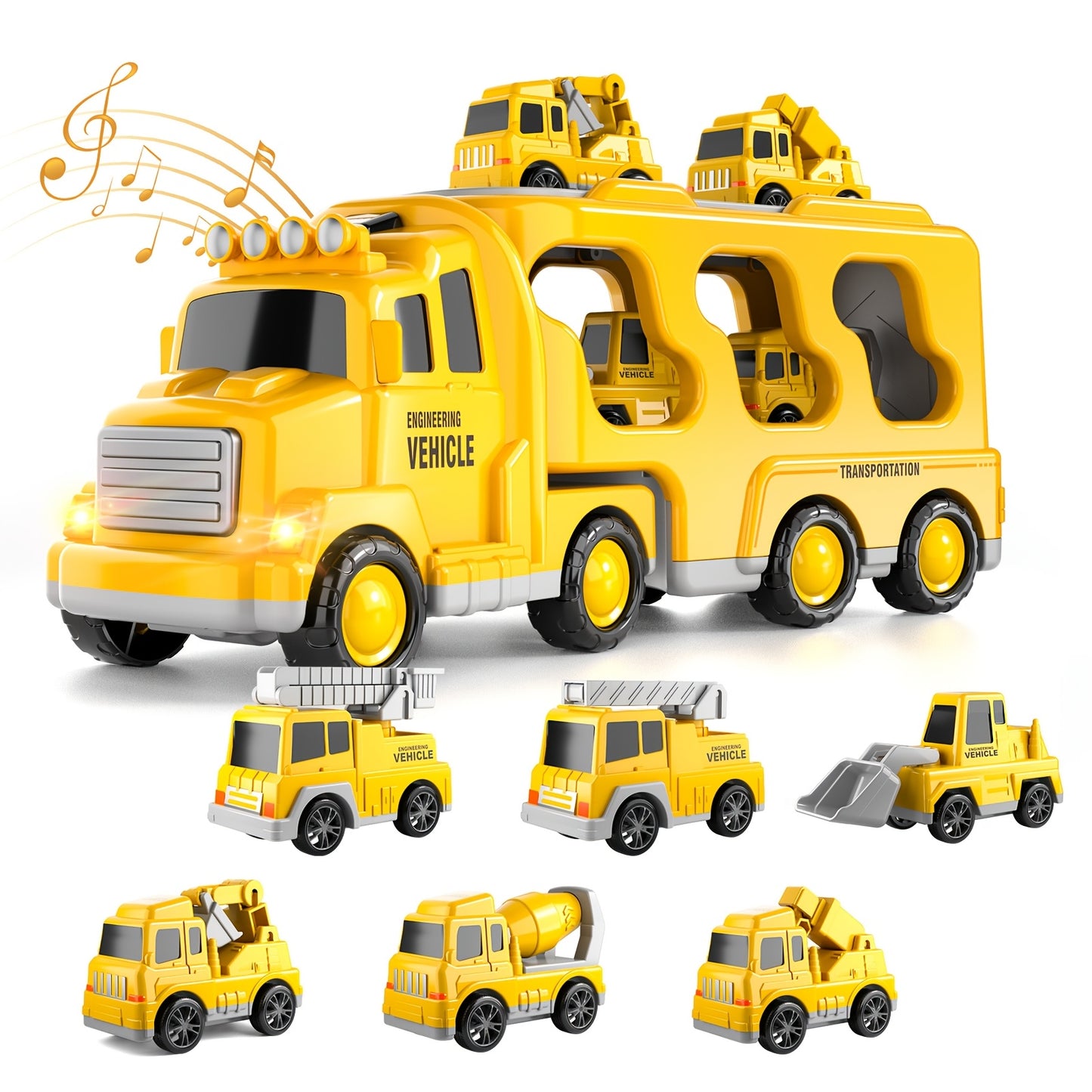 Fire Truck Toys for 3 4 5 Boys Toddlers, 5in 1 Kids Carrier Fire Trucks Cars for Boy Toys Birthday, Car Trucks Friction Power Toys with Light Sound