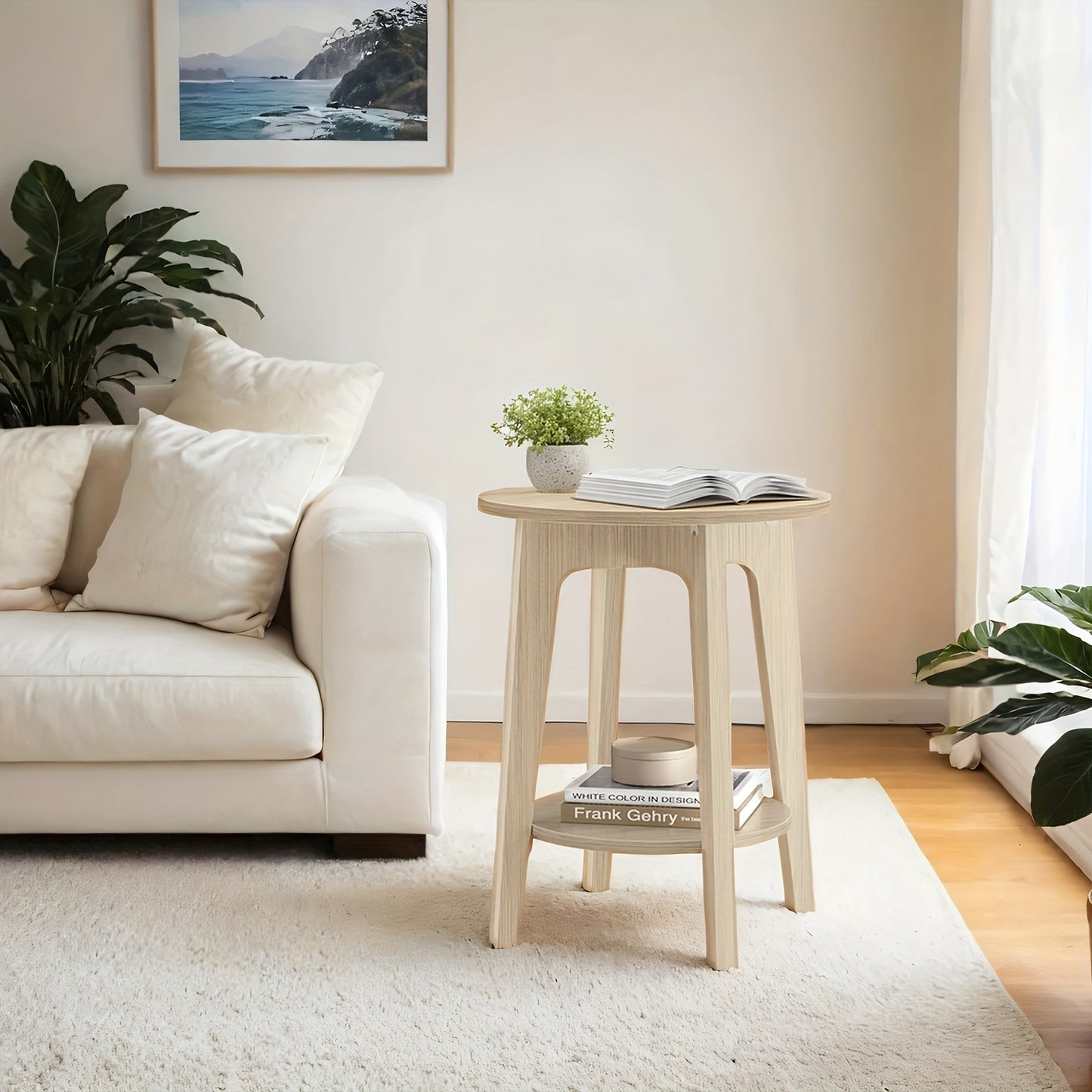 Side Table,  Round End Table with Lower Shelf, Nightstand for  Spaces, Living Room, Bedroom