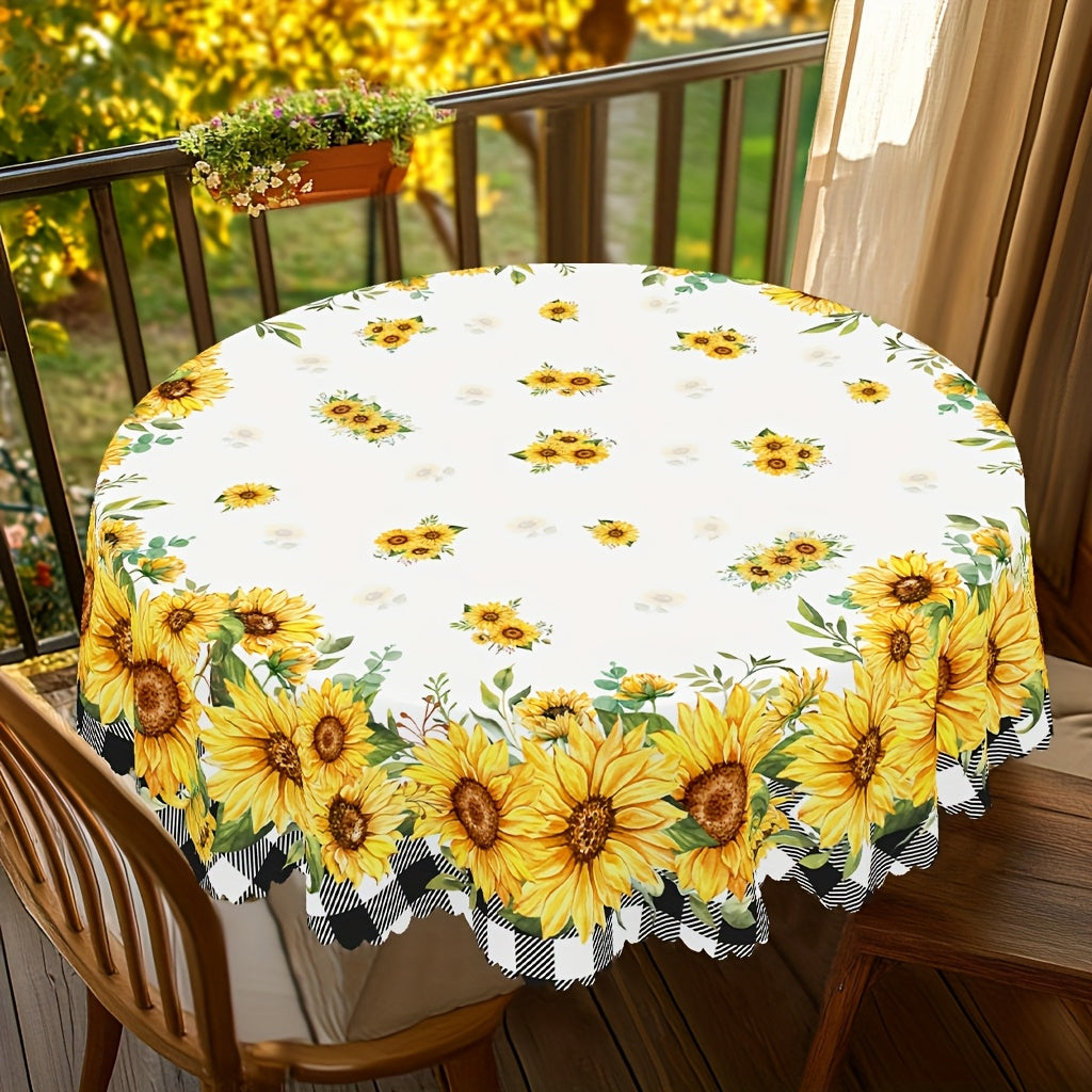 1pc Tablecloth+4pcs Anti Slip Stickers, Floral Themed Printed Tablecloth, Farmhouse Style, Blooming Sunflowers Design, Wedding Season, Anniversary, Mother's Day, Camping Picnics, Party Decor, Kitchen Accessories, Room&Outdoor