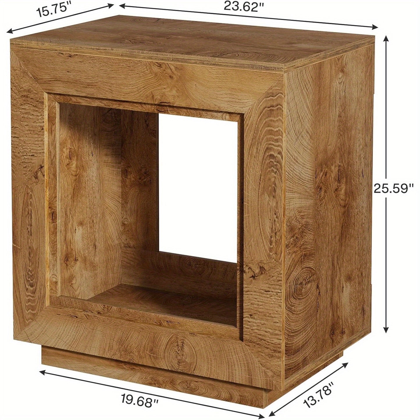 24 Inch Farmhouse End Table with Open Shelf - Heavy-Duty Hardwood & Particle Board Construction, Easy Assembly Side table, Natural Wood Finish - for Living Room, Bedroom, Patio - Space-Saving Nightstand or Accent Furniture, B