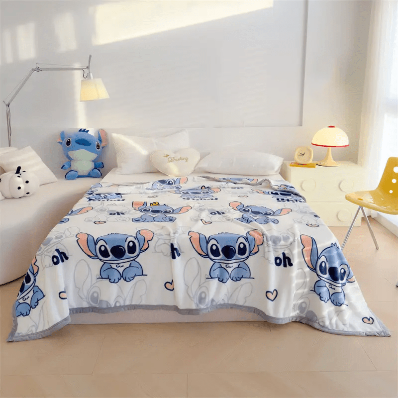 Stitch Reversible Plush Blanket 59.06x78.74inch - Soft Machine Washable Extra Large Bed Throw Blanket, Cartoon Pattern Design, Warm Home Decor Gift for Ladies and