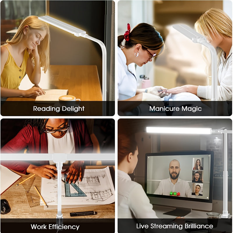 Modern Touch LED Desk Lamp | Adjustable Gooseneck, Dual Head Design, Anti Glare, USB Powered, Foldable, Smooth Metal Surface | Ideal for Reading, Gaming, Office - Perfect for Home Office and Study, Christmas Gift