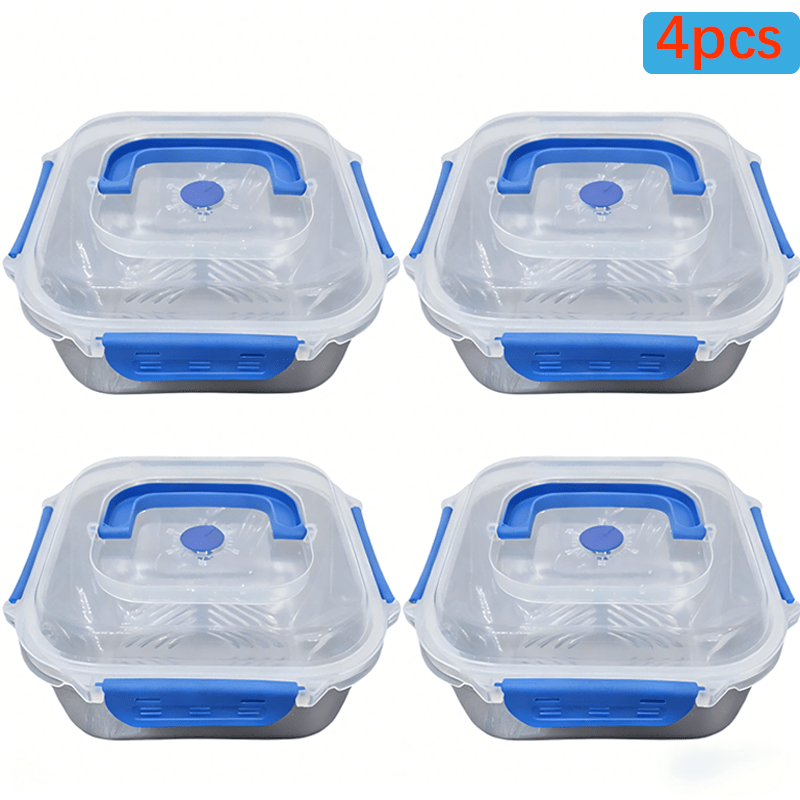 4pcs Stainless Steel Food Storage Containers with Blue Handles & Leak-Proof Lids - Dishwasher, Oven & Refrigerator Safe, Stackable Reusable Lunch Boxes for Kitchen, Microwave Compatible, Airtight Meal Prep Containers for Indo