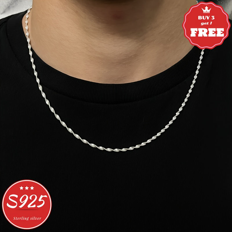 Italian Craftsmanship, S925 Sterling Silvery Ripple Necklace, Perfect for Holidays, Parties, Music Festivals, The Best Gift for His/her Birthday, Valentine's Day, Gift Box Packaging, Buy 3 Get 1 Free