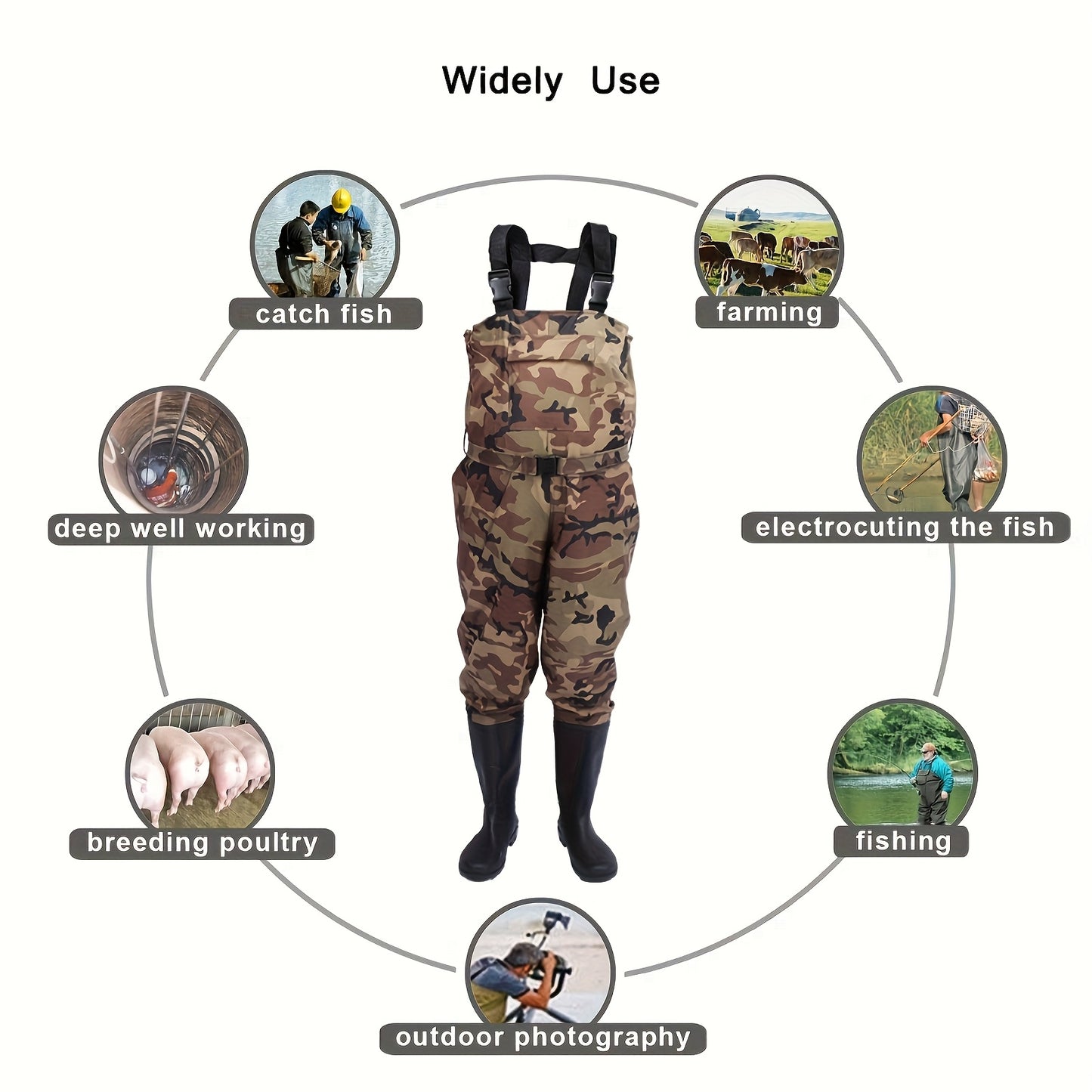 US8-US14 Chest Waders with Boots - Lightweight High Quality Fishing & Hunting waders, Quick-Dry Camo Pants-like design, Adjustable Buckle Closure, Compatible with Men's & Women's (US8-US14, Not US14+) - Ideal for Professional