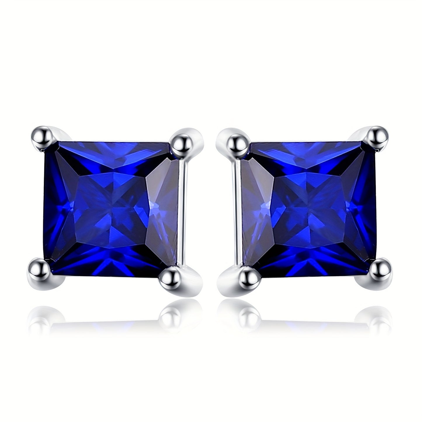 A Pair of 925 Sterling Silver Stud Earrings Featuring a Simple Yet Elegant Classic Design, Adorned with Exquisite Multi-Faceted Square Cut Natural Gemstones Including Amethyst, Citrine, Garnet, Peridot, Topaz, Created, Sapphi