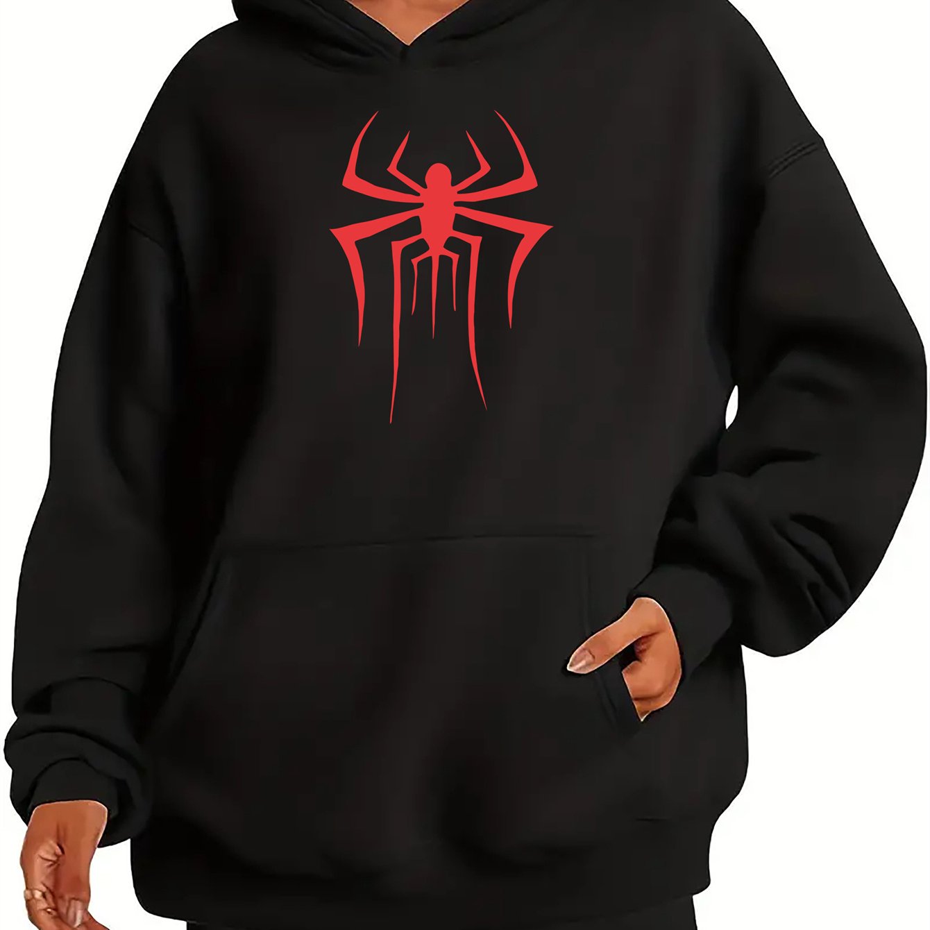 Spider Graphic Kangaroo Pocket Hoodie Casual Long Sleeve Hooded Sweatshirt Women's Top Fleece Sweatshirt