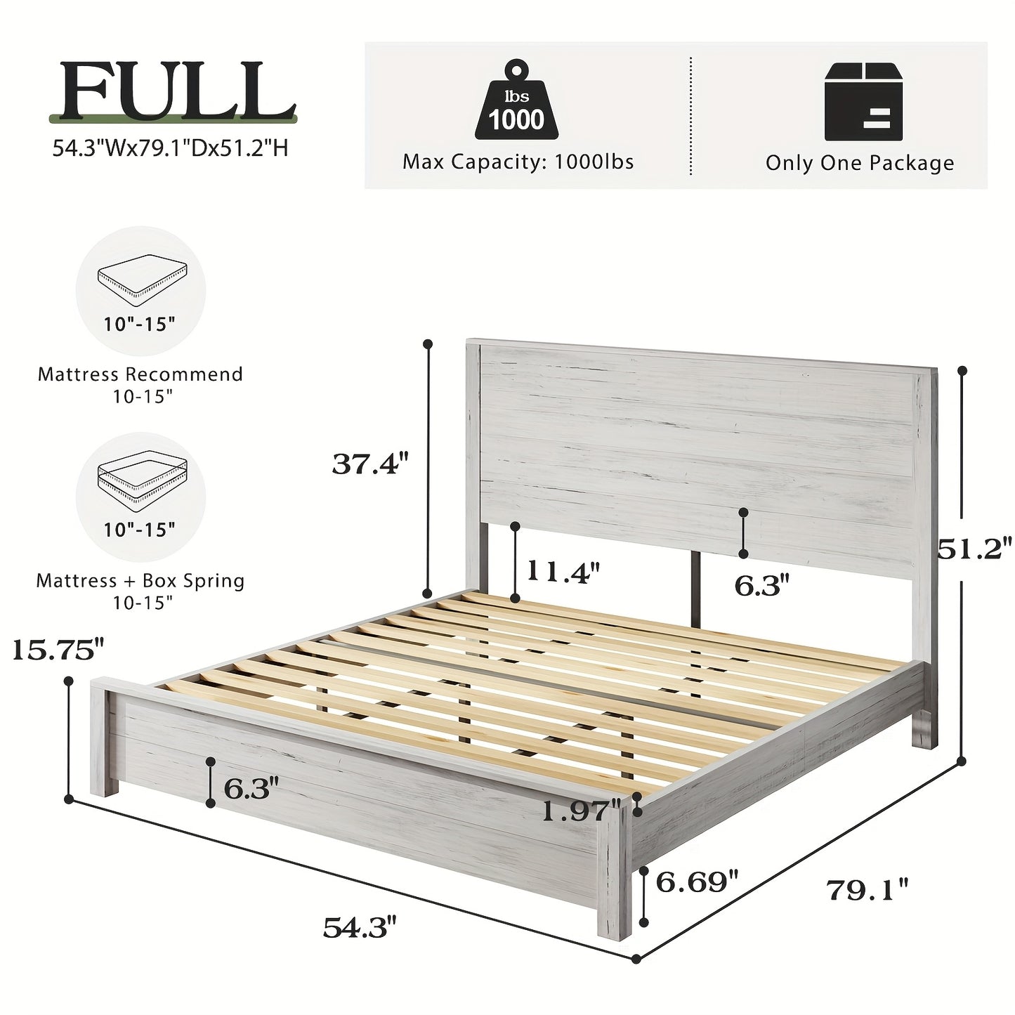 Wooden Platform Bed Frame Featuring a Joined Headboard, Rustic Style, Silent Wood Slat Support, And Does Not Need a Box Spring