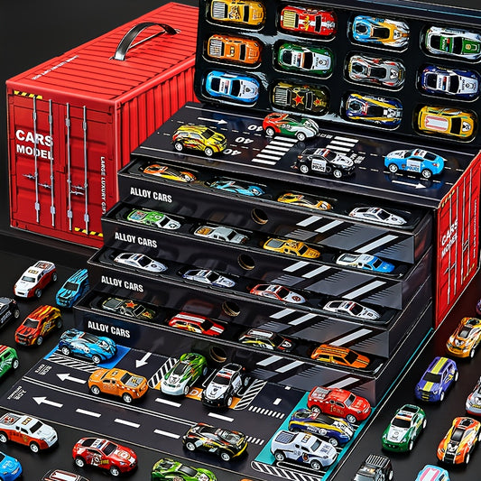 48pcs Mini Toy Cars & Trucks for Kids, Pull Back Cars Set Alloy Racing Car Toys, Parking Lot & Runway, Party Favors for Age 3 4 5 6 7 8+ Years Old Boys Girls