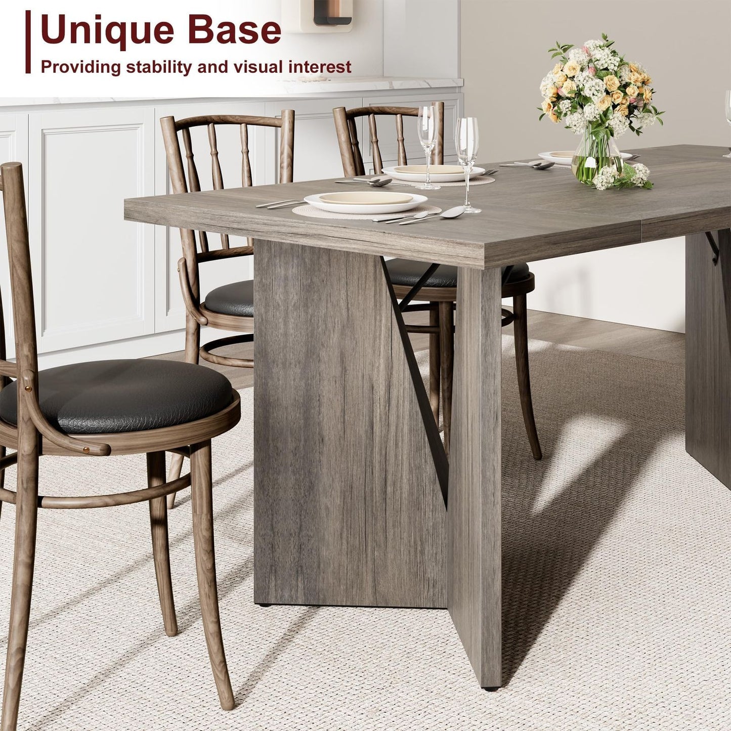 71 Inch Farmhouse Style Rectangular Dining Table for 6-8 People | Large Wooden Kitchen Table with Thickened Long Desk and Sturdy Flat Legs, Perfect for Big Families and Parties, Gray, Hardwood, Multifunctional, GAOMON