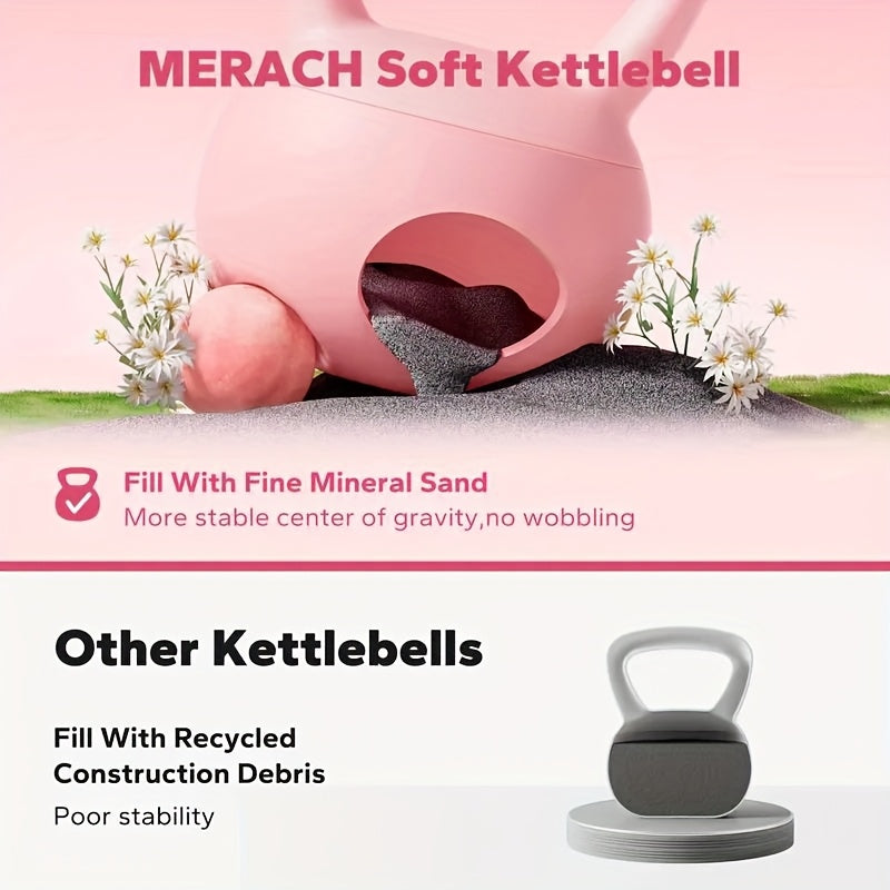 MERACH Soft Kettlebell Weight - 15lb Sea or Iron Sand Filled Kettlebell Suitable for Home Workouts, Women & Men, Low- Full-Body Training, Fitness Equipment (Pink)