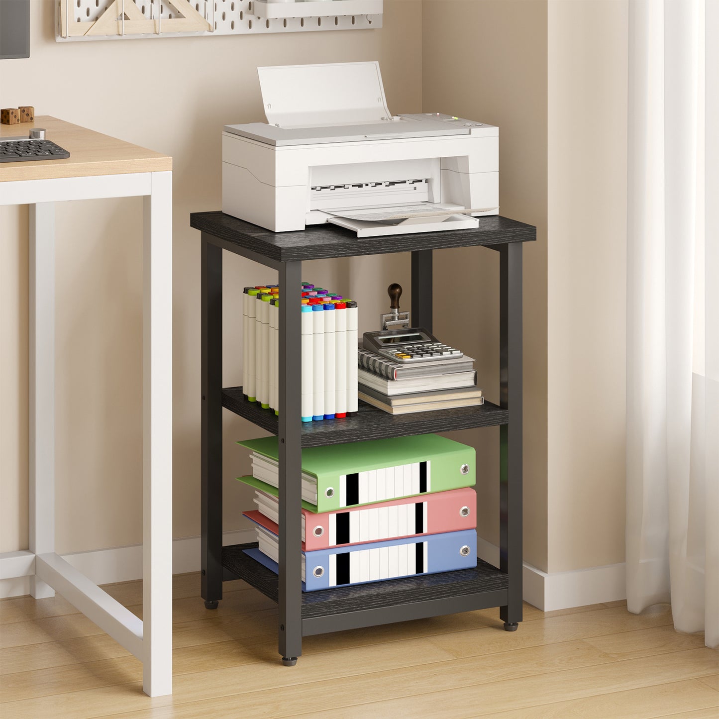 WHONLINE Side Table, Small End Table, Nightstand, 3-Tier End Table with Storage Shelf for Living Room, Bedroom, Office, Bathroom, 13.4*11.8*22.8 Inch, Classic Black