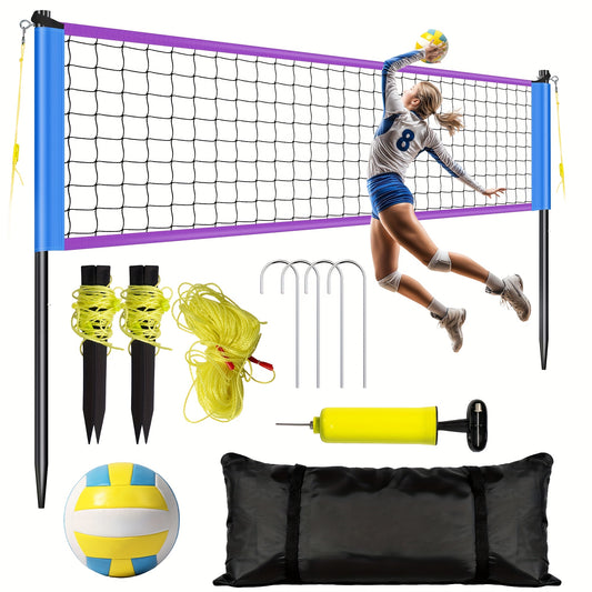 FITPLAY Portable Volleyball Net System with Adjustable Height (3.05m) - Heavy-Duty PU Net, Sturdy Poles & Carry Bag, Quick Setup & Transport, Yellow/ Design, All-Weather Outdoor/Indoor Use for Beach, Backyard, Home - Complete
