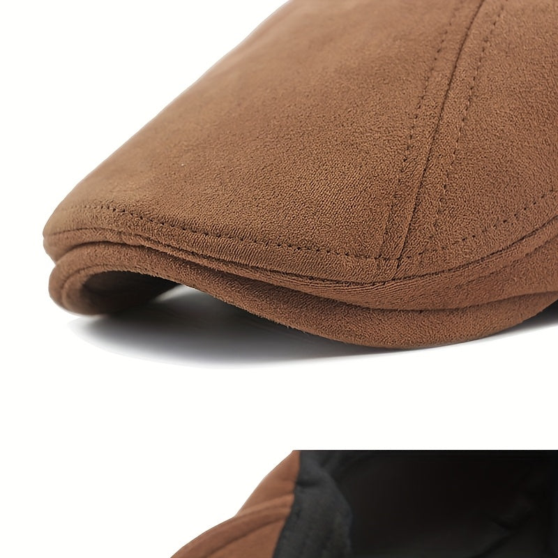 Men's & Women's British Retro Suede-Like Flat Cap - Adjustable Newsboy Beret Hat with Pull String Closure, Lightweight Driving Cap for Weddings, Events & Formal Wear (Multi-Color Options: Burgundy, Olive, Brown, Tan, Grey, Bl