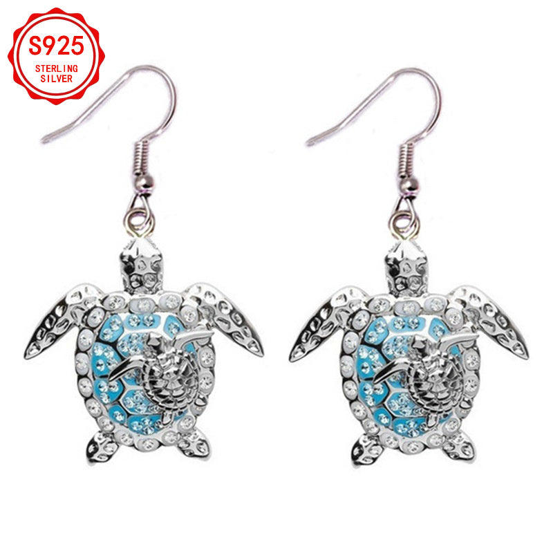 EJG Women'S Turtle Jewelry Set 925 Sterling Silver Moissanite Necklace Earrings Ring Beach Style Vacation Everyday Layered Dainty Gift for Her, Jewelry for Women Set High Quality, Set Jewelry for Women, Holiday Accessory, Gif