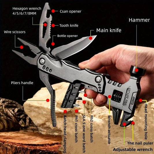 16-in-1 Multitool - Compact DIY Survival Multi Tool With Screwdriver Pliers Bottle Key Knife Adjustable Wrench, Perfect Valentine'S Day Gift For Dad And Boyfriend Cool Gadgets Camping Gear Pocket Tool Hammer Multitool