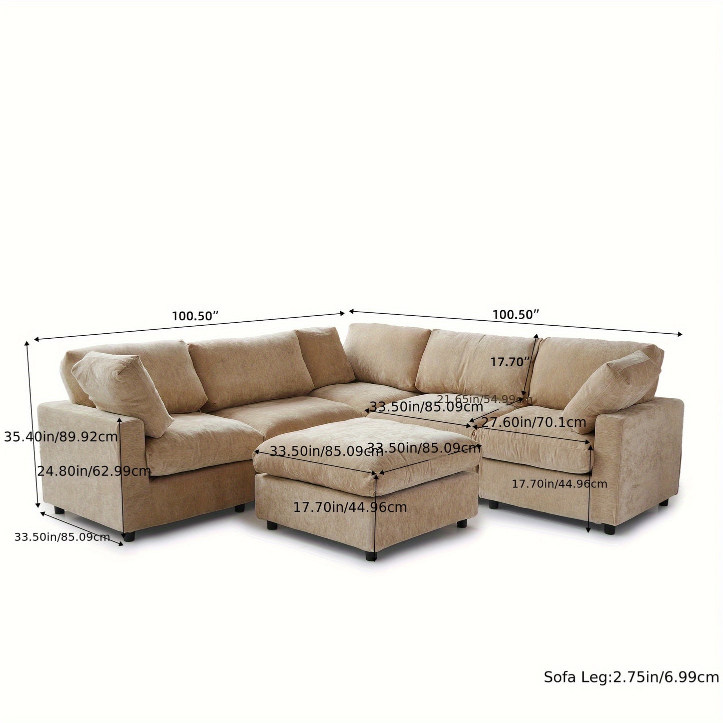 Modular Sectional Sofa Cloud Couch, Oversized 5 Seater Sofa with Ottoman, Extra Large V Shaped Deep Seat Sectional Couches for Living Room, Sofa Covers Washable&Removable