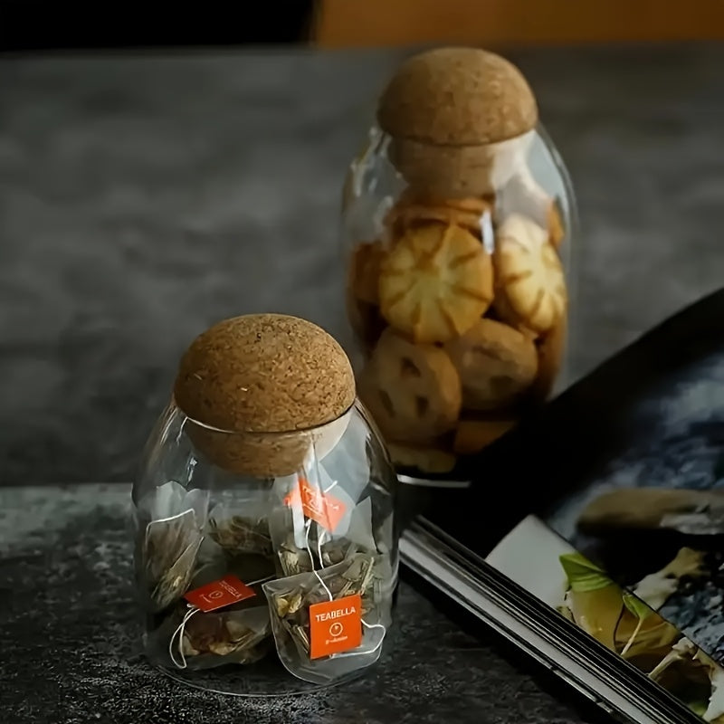 3pcs Glass Storage Container With Spherical Cork Stopper, 17 Oz/500ml Glass Jar, Perfect For Storing Tea, Flowers, Nuts, Candies, Etc. - A Must-have For Kitchen Organizing