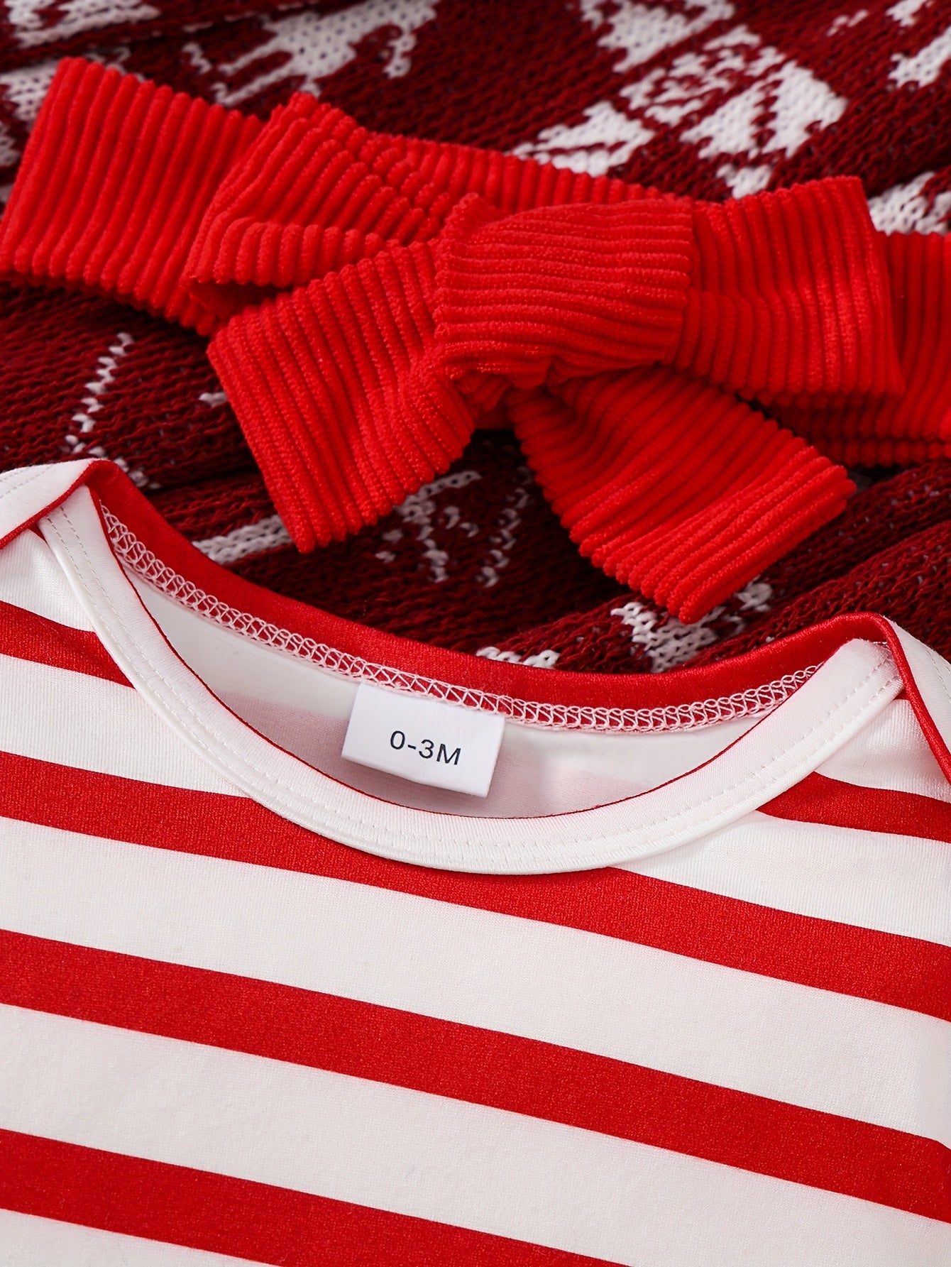 Baby Girl's Christmas Set - Red And White Striped Onesie, Santa Claus Embroidered Romper, with Hairband Included, Perfect for Outdoor