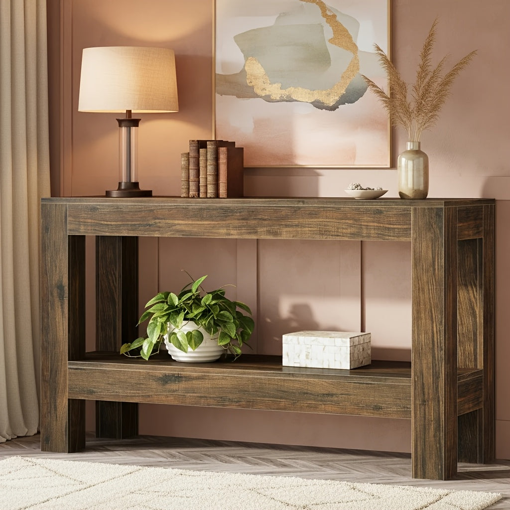63-Inch Narrow Long Console Table | Farmhouse Wood Entryway Table For Hallway, Sofa, Entry, Entrance, Foyer, Behind Couch With 2-Tier Shelves, Brown, Byblight
