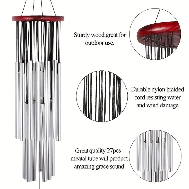 Large 27-tube Outdoor Wind Chime, 34-inch Church Bell Garden Wind Chime
