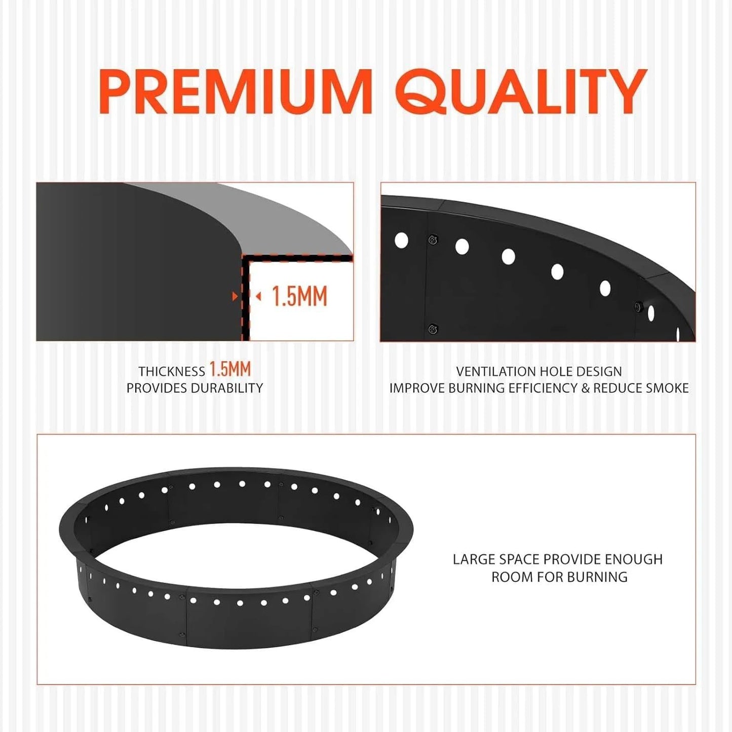 36 Inch Carbon Steel Outdoor Fire Pit with Smokeless Design and Ventilation Holes, Round Garden Campfire Ring Perfect for Burning Firewood and DIY Use
