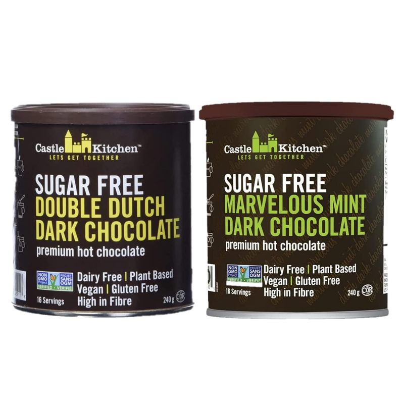 Castle Kitchen Sugar Free Hot Chocolate Mix Variety (Holiday Bundle, 2 Pack) - Festive, Holiday-Ready Hot Cocoa Mix - Dark and Mint (8oz each)