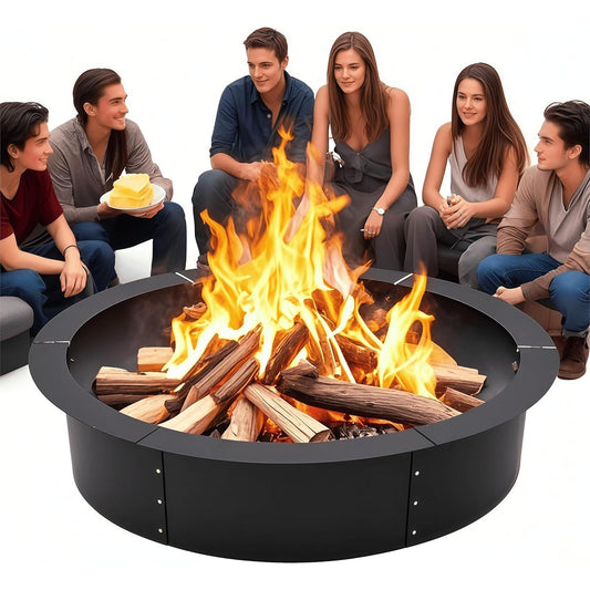 48 Inch Heavy-Duty Rust-Resistant Steel Fire Pit Ring Suitable for Backyard & Camping - Outdoor Fire Pit with Ventilation Holes, Smokeless, Tool-Free Assembly for,, Bonfire - Easy DIY Assembly for Cleaner Burning