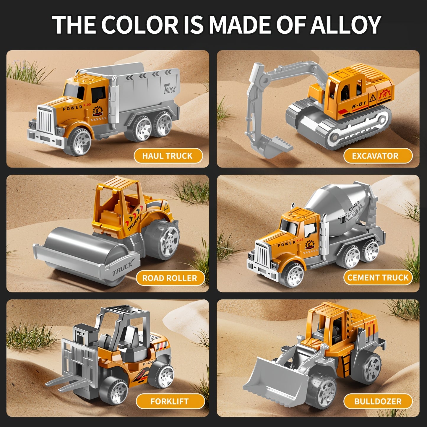 BABY HOME Die-cast 7-in-1 Construction Truck Toy for Aged 3-9 Kid Boys & Girls, Carrier Vehicle Toy Set with Play Mat,Christmas Birthday Gift